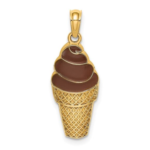 14k Yellow Gold w/Brown Enamel Chocolate Ice Cream Cone Charm